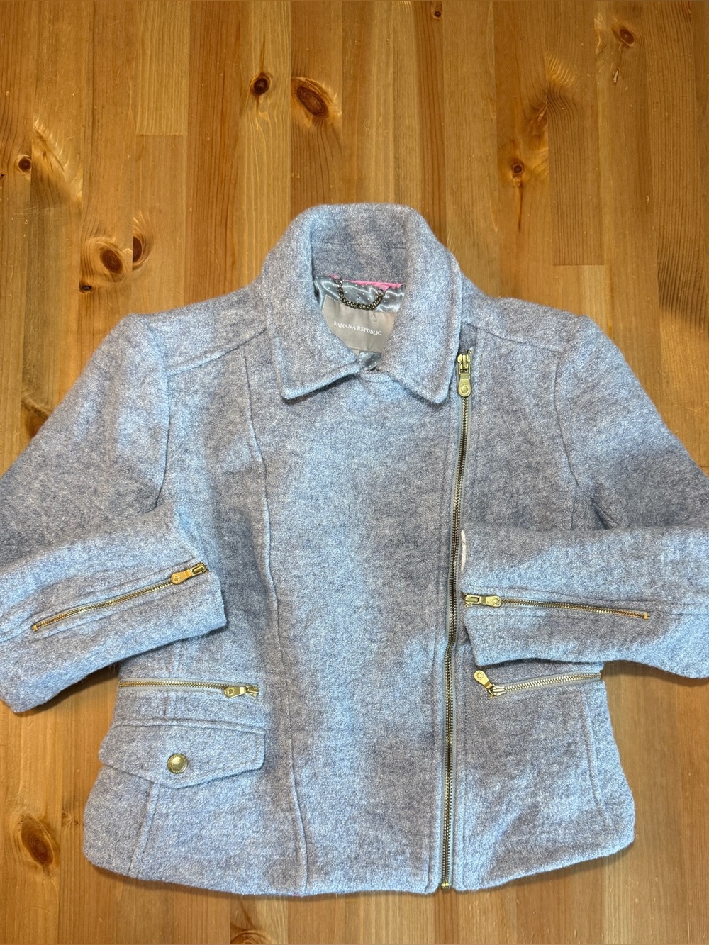 Banana Republic Light Gray Wool-Blend Asymmetric Zip Pea Coat
